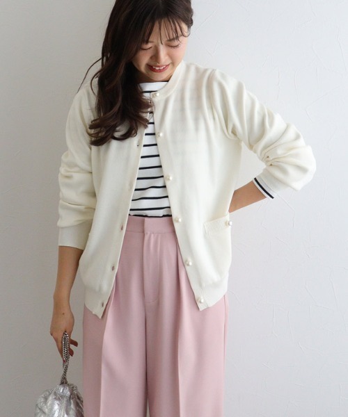 Pierrot（ピエロ） カーディガン パールボタン多機能ポケットニット