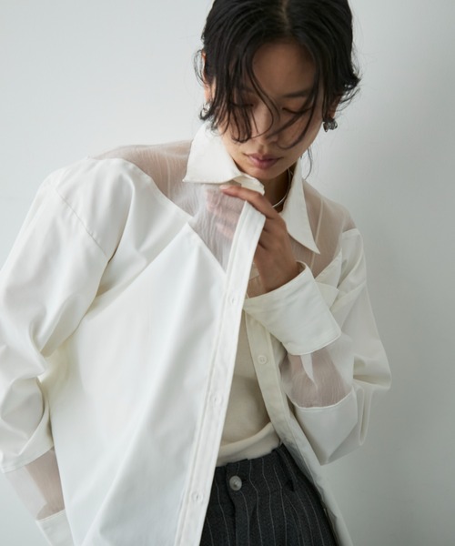 マルチサイズ ブラウス シャツ パネルフレアブラウス レディース NATURAL BEAUTY BASIC マルチサイズ ブラウス シャツ サテン