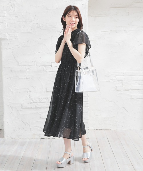 袖 フリル ワンピース ノースリーブ ストレート モノトーン Honeys ワンピース フリル袖ワンピース : ZOZOTOWN Yahoo!店