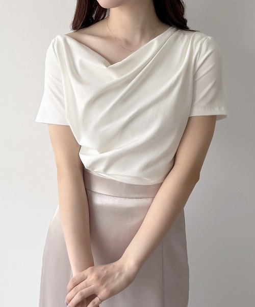 mipiarl tシャツ (薄手)裾デザインドレープカットソー レディース