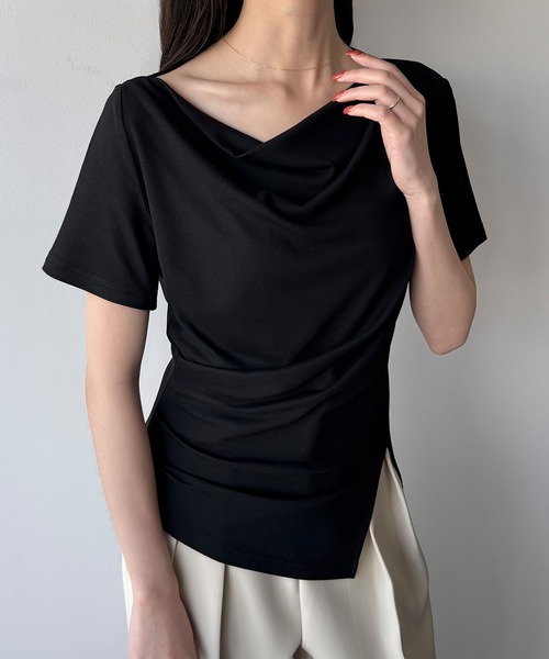 mipiarl tシャツ (薄手)裾デザインドレープカットソー