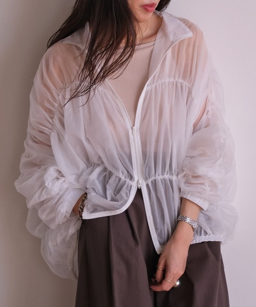 AKTE（アクテ） ブルゾン アウター シアーギャザーブルゾン レディース