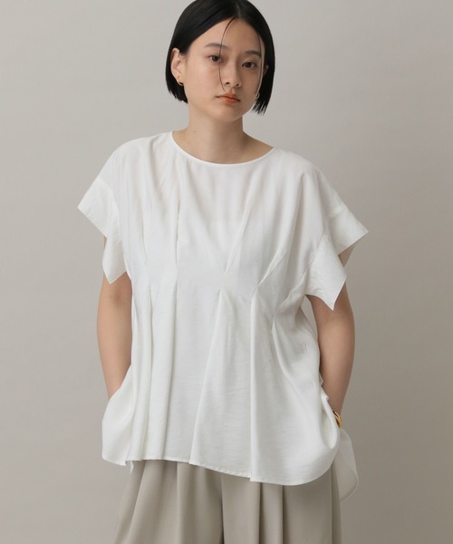 ブラウス シャツ 春SALE！「日本製／トリアセテート混」タックデザインブラウス レディース 春SALE！【日本製／トリアセテート混】タックデザインブラウス