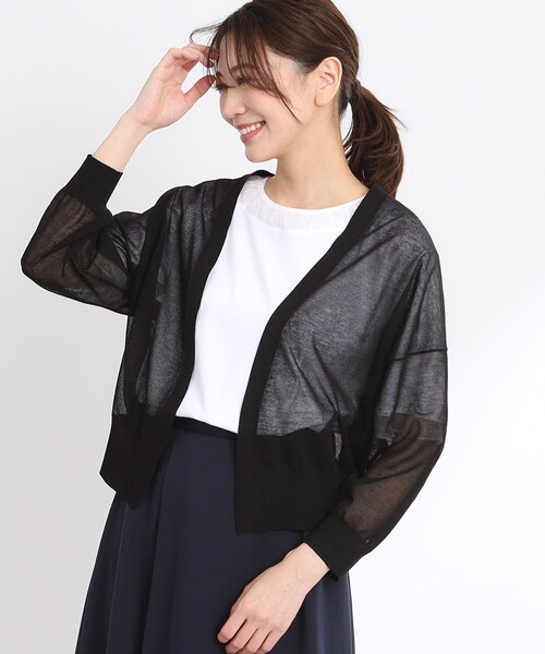 【新品タグ付】手洗可 DESPRES シアー長袖カーディガン 黒 ¥23100 Reflect カーディガン 「夏SALE／手洗い可」キレイめシアー