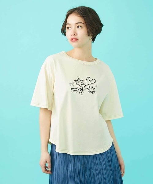 tシャツ Salida コットン天竺チェーン刺繍Tシャツ レディース