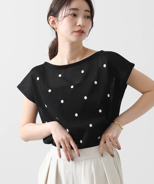 ニット セーター シアードット刺繍フレンチニット レディース