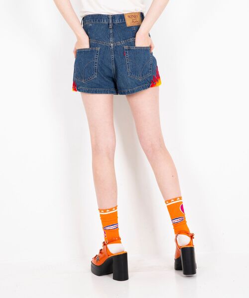 【ヒステリックグラマー】 FIRE ハイライズデニムショートパンツ HYSTERIC GLAMOUR パンツ FIRE PATTERN刺繍 ハイライズデニム