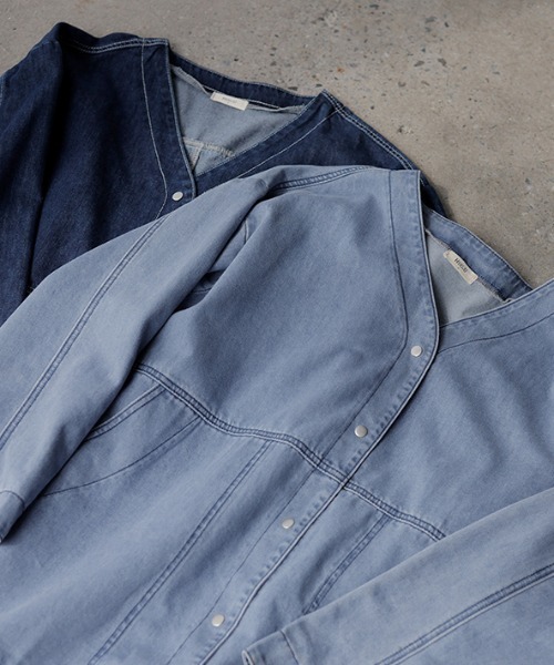 HUG.U（ハグユー） デニムジャケット gジャン 柔らかデニム ノーカラー