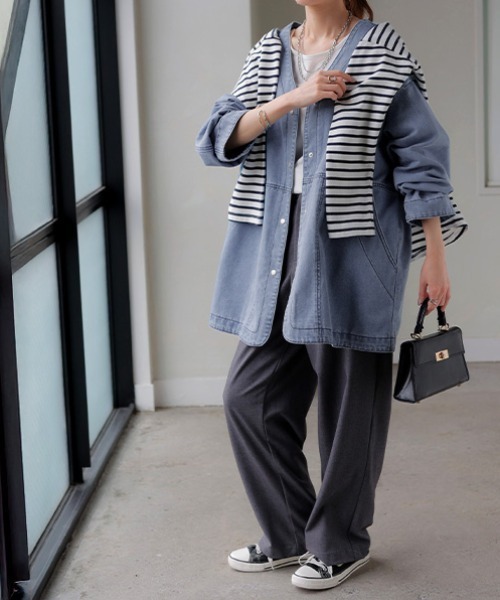 HUG.U（ハグユー） デニムジャケット gジャン 柔らかデニム ノーカラー