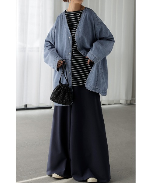 HUG.U（ハグユー） デニムジャケット gジャン 柔らかデニム ノーカラー