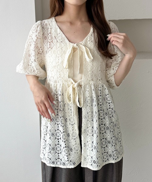 Sheller シェリエ　レースシャツペプラムトップス レースヘムペプラムブラウス(ブラウス・シャツ)｜TOPS（トップス