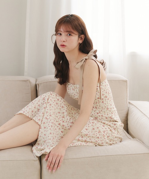 POPPY ゴブラン織　キャミワンピース Organdy cami dress (rough paint blue flower)