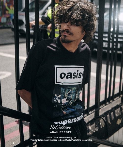 【タグ付・未使用】アダムエロぺ　oasis プリントTシャツ　ブラック　ＸＬ Adam et Rope×oasis プリントTシャツ ブラック サイズ XL