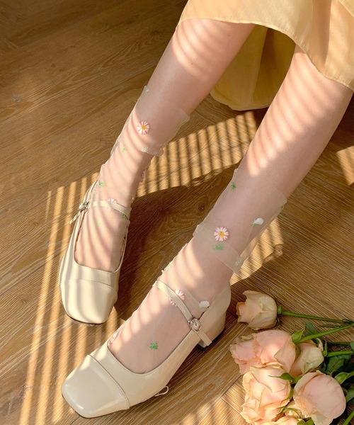 はな＊はな　0329 mosox 靴下 フラワー刺繍シアーソックス レディース : ZOZOTOWN Yahoo