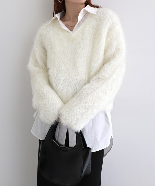 売れ筋商品|||イチ ニット&セーター レディース アウター IHKAMARA - Jumper - oatmeal 楽天市場】襟付き ビジュー ボタン シャギー ニットカーディガン