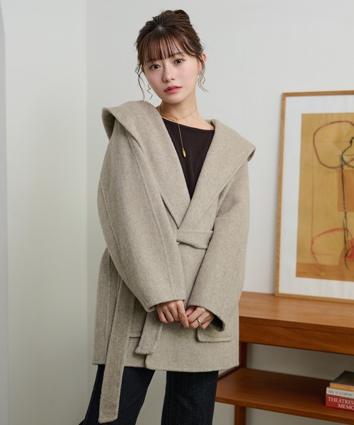 コート アウター cotton wool hooded middle coat /コットンウール