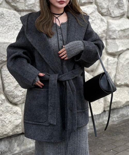 コート アウター cotton wool hooded middle coat /コットンウール