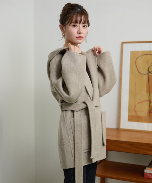 コート アウター cotton wool hooded middle coat /コットンウール