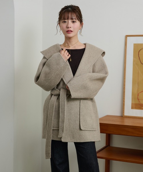 コート アウター cotton wool hooded middle coat /コットンウール