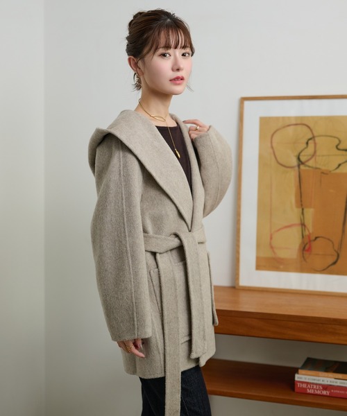 コート アウター cotton wool hooded middle coat /コットンウール