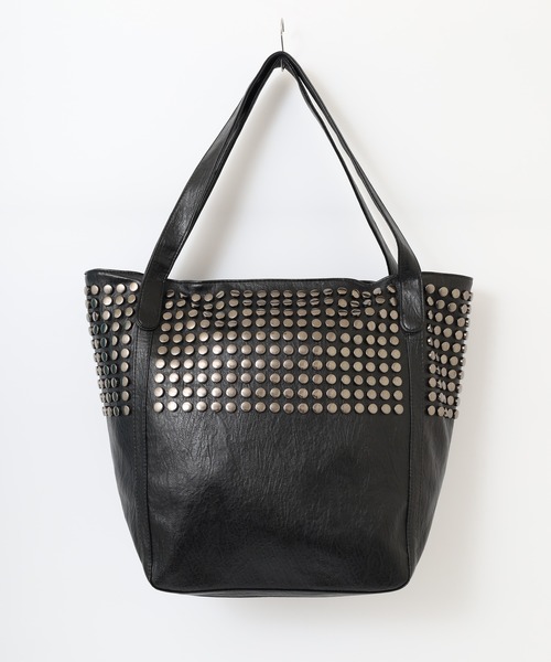 Crossi トートバッグ ボタン風スタッズデザインレザートートバッグ