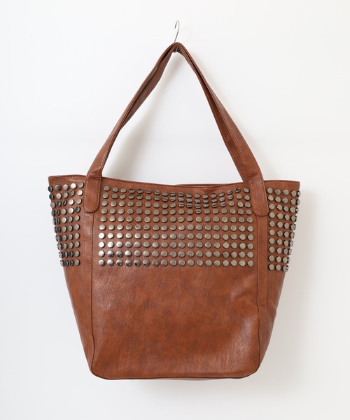 トートバッグ ボタン風スタッズデザインレザートートバッグ レディース