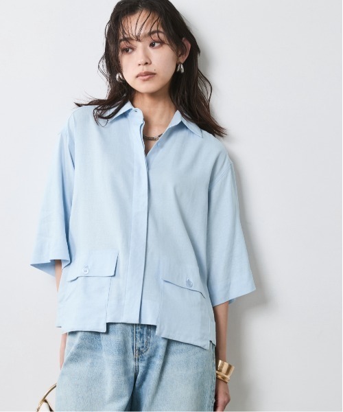 「CHIC STYLE」 半袖シャツ L オフホワイト レディース_画像4