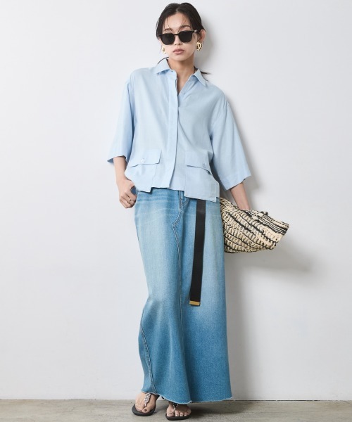 「CHIC STYLE」 半袖シャツ L オフホワイト レディース_画像5