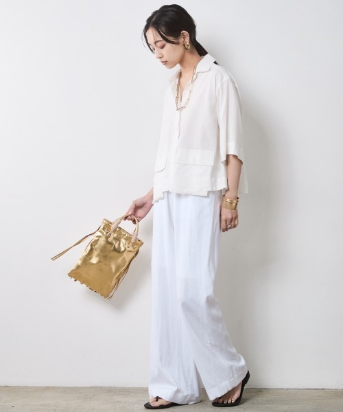 「CHIC STYLE」 半袖シャツ L オフホワイト レディース_画像7