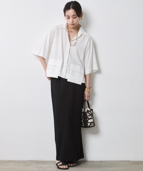 「CHIC STYLE」 半袖シャツ L オフホワイト レディース_画像9