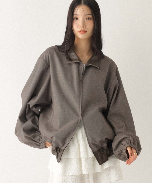 Heather（ヘザー） ブルゾン アウター フェイクレザー切り替えスタンド