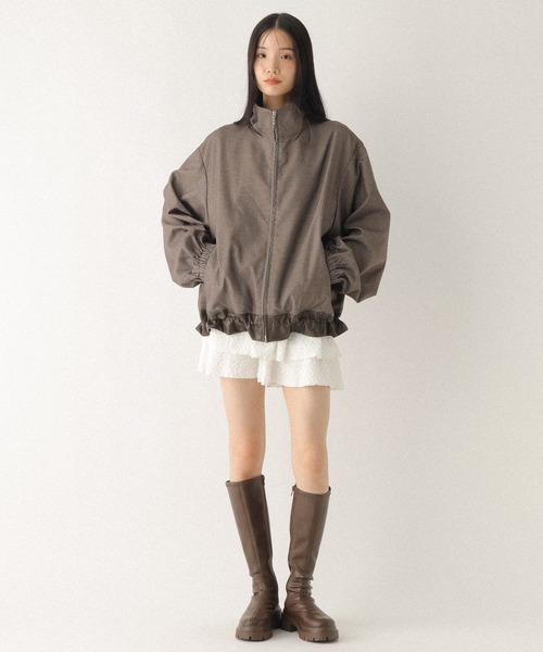 Heather（ヘザー） ブルゾン アウター フェイクレザー切り替えスタンド