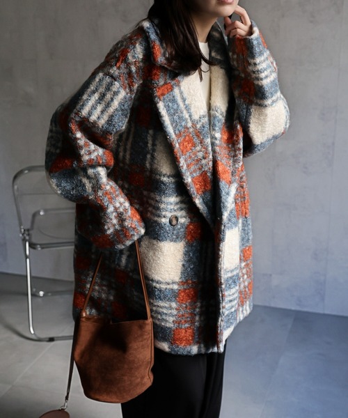 ap retro コート アウター オーバーサイズリングボアチェックコート