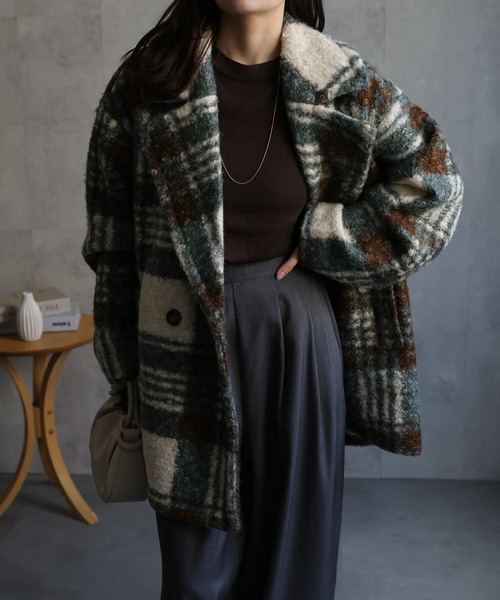 ap retro コート アウター オーバーサイズリングボアチェックコート