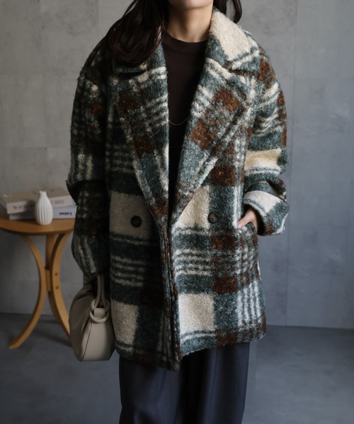 ap retro コート アウター オーバーサイズリングボアチェックコート