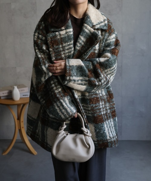 ap retro コート アウター オーバーサイズリングボアチェックコート