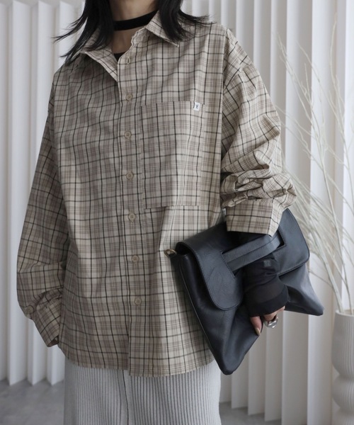 YENNA ブラウス シャツ 「チェックオーバーシャツ」ワイドスリーブ