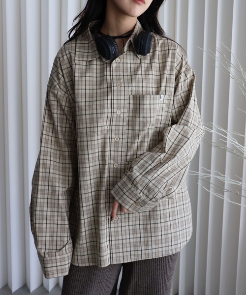 YENNA ブラウス シャツ 「チェックオーバーシャツ」ワイドスリーブ