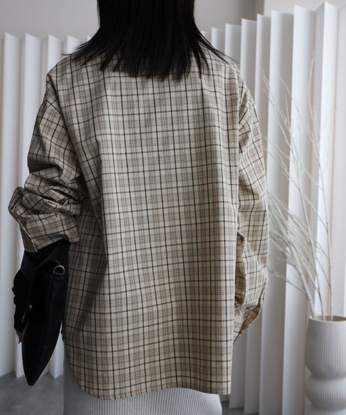 YENNA ブラウス シャツ 「チェックオーバーシャツ」ワイドスリーブ