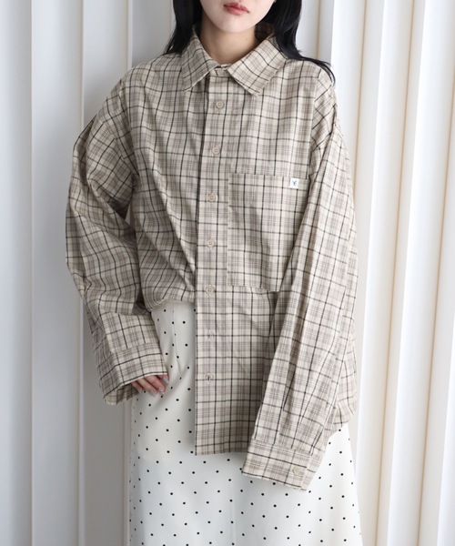 YENNA ブラウス シャツ 「チェックオーバーシャツ」ワイドスリーブ