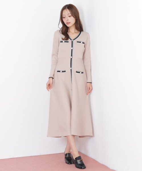 ジル バイ ジル スチュアート（JILL by JILL STUART）/Vネック配色ラインフレアワンピース JILL by JILL STUART（ジルバイジルスチュアート） ワンピース Vネック