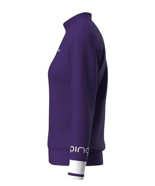 【グレー】ハーフジップ袖ロゴジャカードニット <LADIES LINE> (LADIES) PING（ピン） ニット セーター 「PING APPAREL」ハーフジップ袖ロゴ