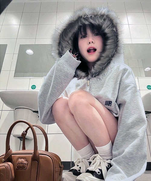 パーカー フェイクファーフード スウェットパーカー/韓国カジュアル 防寒 秋冬 レディース | lulufa | 07