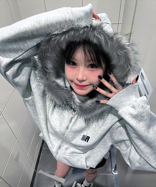 パーカー フェイクファーフード スウェットパーカー/韓国カジュアル 防寒 秋冬 レディース | lulufa | 09