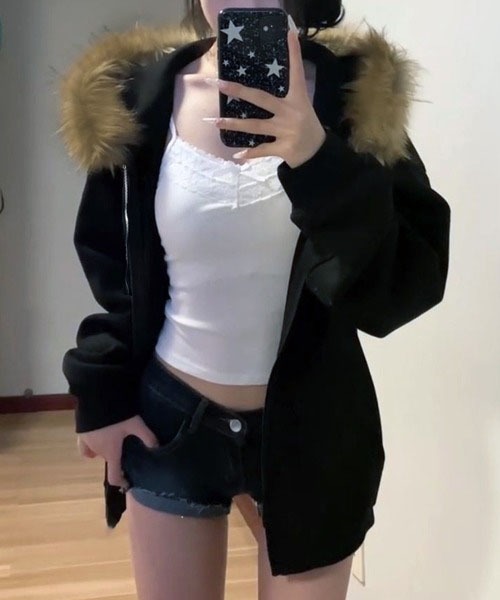 パーカー フェイクファーフード スウェットパーカー/韓国カジュアル 防寒 秋冬 レディース | lulufa | 03