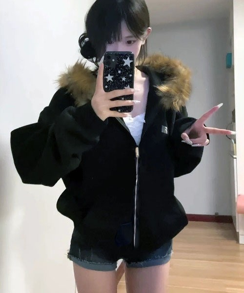 パーカー フェイクファーフード スウェットパーカー/韓国カジュアル 防寒 秋冬 レディース | lulufa | 05