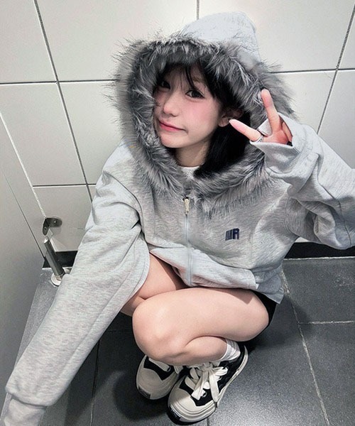 パーカー フェイクファーフード スウェットパーカー/韓国カジュアル 防寒 秋冬 レディース | lulufa | 06