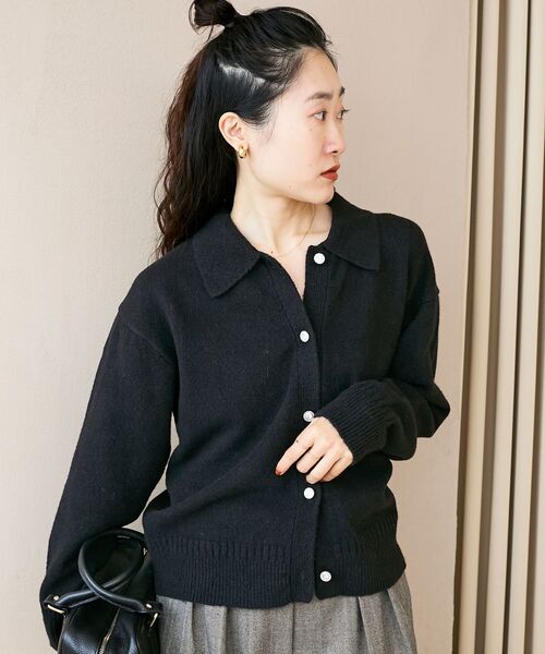 le.coeur blanc（ルクールブラン） カーディガン 襟ツキビジューボタン