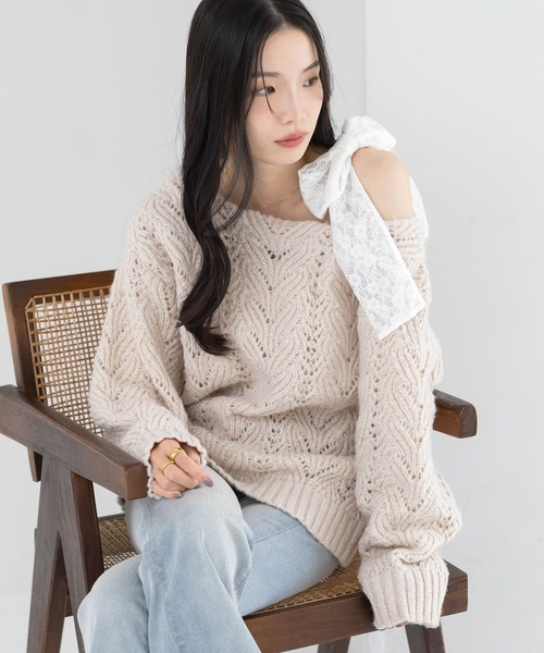 Heather（ヘザー） ニット セーター バックオープンケーブルニット2