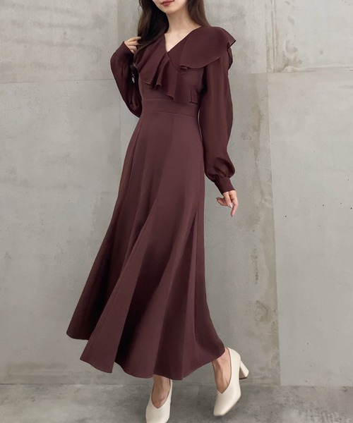 「JUNOAH」 長袖ワンピース MEDIUM チャコール レディース_画像4